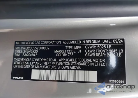 2025 Volvo Xc40 B5 Plus Dark Theme from USA, damaged, VIN YV4L12UC5S2508902